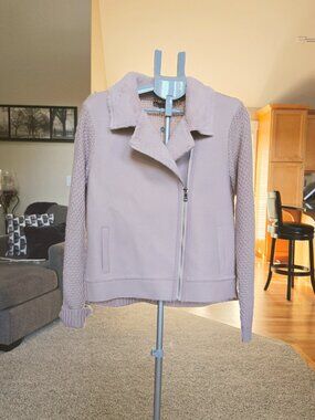 NWT Metric NY wool blend large pink faux fur/suede sweater asymmetrical jacket